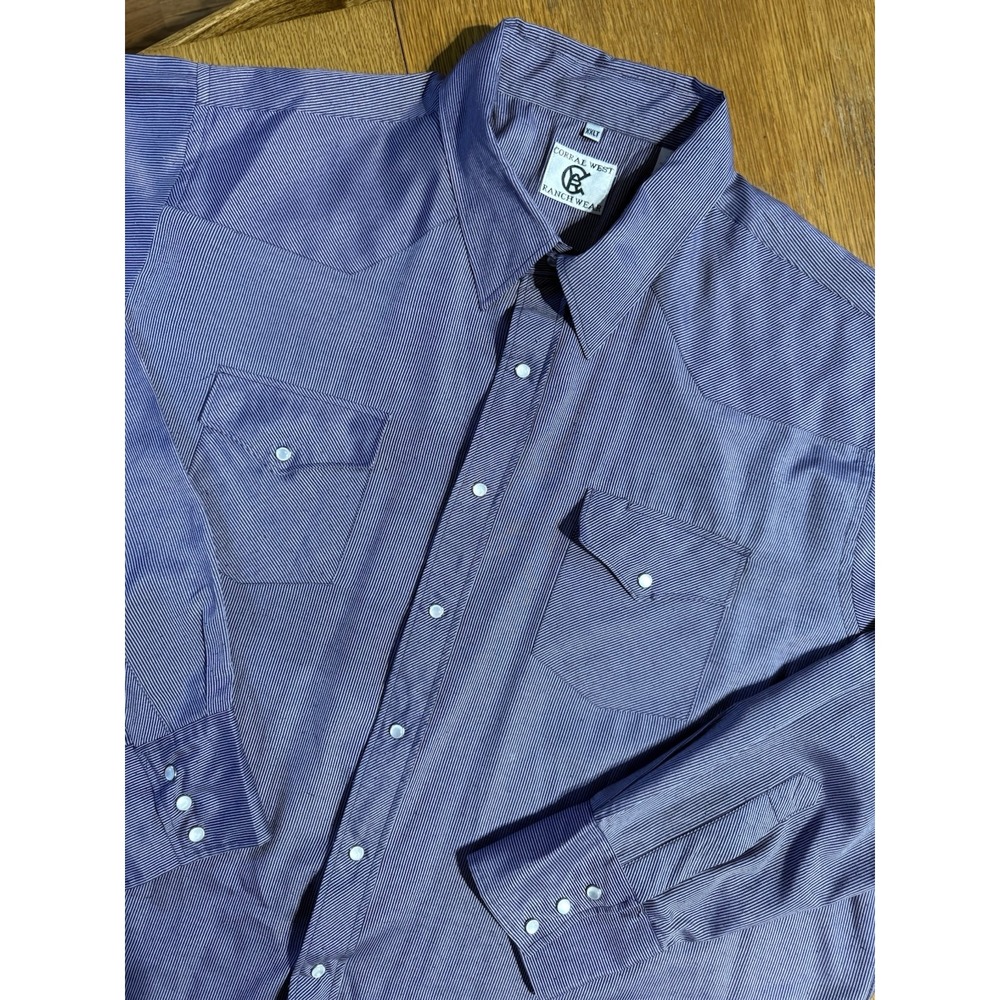CORRAL WEST RANCH WEAR Men's 2XLT Rodeo Dress Shirt Western Blue Purple Striped